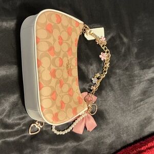 Coach Beige and Pink Teri heart bag with Gold Chain